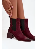 Dámské kožené semišové kotníkové boty na podpatku – bordó Artiker, zateplené