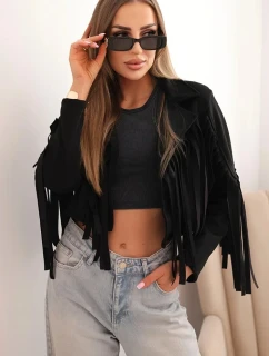 Dámská semišová bunda s třásněmi černá