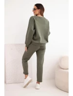 Dámská souprava z viskózy s mikinou a kalhotami khaki masełkowy