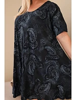 Dámské viskózové šaty Plus Size s krátkým rukávem a paisley střihem černá