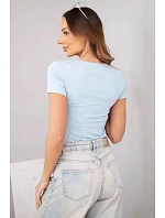 Dámská bambusová halenka s krátkým rukávem a širokým výstřihem basic modrá