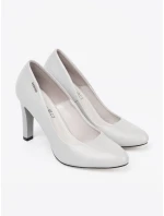 Luxusní šedo-stříbrné  lodičky dámské na širokém podpatku