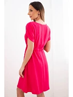 Dámské šaty s krátkým rukávem a vázáním v pase fuchsiová