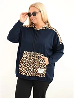 Dámská mikina Plus Size z viskózy s kapucí a leopardími vsadkami granátová Dámská mikina Plus Size z viskózy s kapucí a leopardími vsadkami granátová