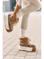 Kožené Dámské Sněhule Na Silné Podešvi S Kožešinou Panteřa Big Star OO274A207 Hnědé