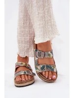 Dámské vzorované pantofle na korkové platformě s přezkami Lee Cooper – multikolor