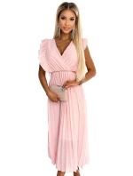 470-1 GIORGIA Plisované šaty s volánky, výstřihem a zlatým řetízkem - BRUSSWINE