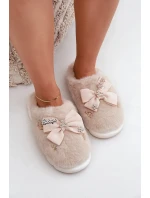 Chlupaté Pantofle S Mašlí A Ozdobami Béžové Annalira