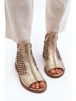 Zazoo kožené prolamované sandály se zipem, zlaté