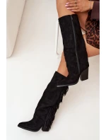 Dámské kovbojky na podpatku s třásněmi Tivara – černé