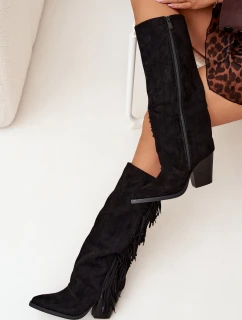 Dámské kovbojky na podpatku s třásněmi Tivara – černé