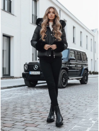 Dámská zimní bunda YOUWARM krátká prošívaná s kožešinou černá FashionStreet TY5006 Dámská zimní bunda YOUWARM krátká prošívaná s kožešinou černá FashionStreet TY5006