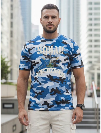 Pánské modré tričko s vojenským potiskem FashionStreet NX2005R Pánské modré tričko s vojenským potiskem FashionStreet NX2005R
