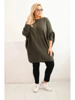 Dámský svetr Plus Size s mohair pončo khaki Dámský svetr Plus Size s mohair pončo khaki