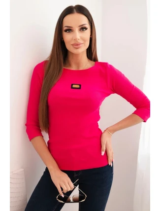 Dámská pruhovaná halenka s 3/4 rukávem a ozdobnou nášivkou fuchsie