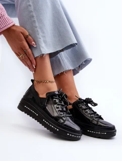 Šněrovací dámské polobotky na platformě z přírodní kůže S.Barski LR620 Černé