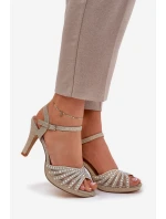 Sandály Na Podpatku Se Zdobením A Leskem D&A MR1038-33 Zlaté