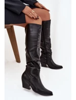 Kozačky Kovbojky Na Podpatku S Řasením Zateplené Černé Rosvian