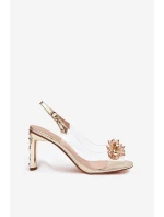 Průhledné sandály na podpatku s ozdobami D&A MR52-232 zlaté