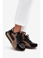Dámské kožené tenisky na platformě s leopardím vzorem Artiker – černé