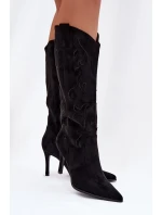 Dámské kozačky na podpatku – „kovbojky“ z eko‑semiše Belonia (černé)