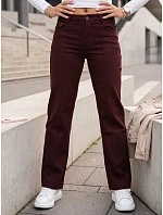 Dámské džíny s širokými nohavicemi a vysokým pasem, vínové, FashionStreet UY3090 Dámské džíny s širokými nohavicemi a vysokým pasem, vínové, FashionStreet UY3090