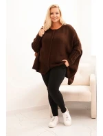 Dámský svetr Plus Size z akrylu s volným střihem a rukávem 3/4 hnědý