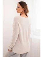 Dámský svetr z měkké pleteniny s výstřihem do V tmavě béžový
