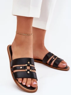Ploché dámské sandály se zlatým detailem černé Noroti