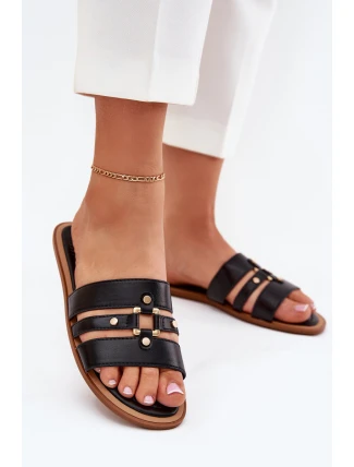 Ploché dámské sandály se zlatým detailem černé Noroti Ploché dámské sandály se zlatým detailem černé Noroti