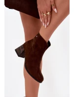 Kožené semišové dámské kotníky na podpatku Maciejka K7202-02 čokoládové