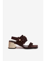 Semišové sandály na podpatku D&A CR61-3145 Čokoládové