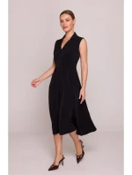 S409 Košilové šaty ve fitted střihu - černé