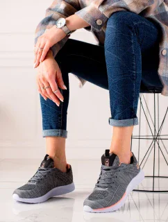 Designové šedo-stříbrné dámské  tenisky bez podpatku