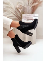 Zateplené dámské boty na vysokém podpatku s výšivkou černé Verissae