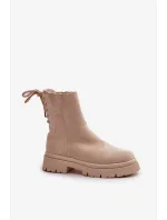 Semišové kotníkové boty na plochém podpatku šněrovací béžové Lakyta
