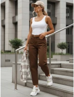 Dámské kalhoty s vysokým pasem a páskem hnědé FashionStreet UY2920