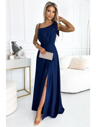 528-1 Dlouhé třpytivé šaty na jedno rameno s mašlí - ZELENÉ 528-1 Dlouhé třpytivé šaty na jedno rameno s mašlí - ZELENÉ