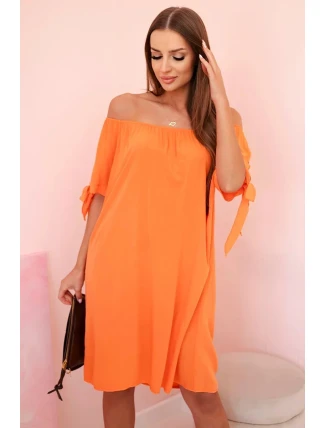 Dámské viskózové šaty s vázáním na rukávech oranžové Dámské viskózové šaty s vázáním na rukávech oranžové