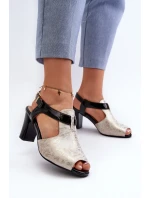 Dámské sandály na podpatku z eko kůže zlatě-černé Queenmarie