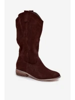 Kozaki Kovbojky Na Nízkém Podpatku Z Eko Semiše Čokoládové Cherrie Kozaki Kovbojky Na Nízkém Podpatku Z Eko Semiše Čokoládové Cherrie
