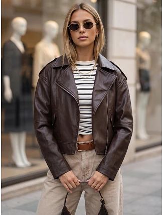 Dámská bunda ve stylu „ramones“ z ekologické kůže, hnědá, FashionStreet TY5920