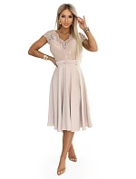 381-7 LINDA šifonové éterické šaty s krajkovým výstřihem - béžové