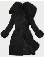 Černo-černá prošívaná zimní bunda s kožešinovou podšívkou Way Mode (WD202308)
