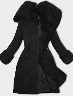 Černo-černá prošívaná zimní bunda s kožešinovou podšívkou Way Mode (WD202308)