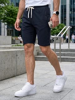 Pánské teplákové kraťasy s tkaničkou, tmavě modré, FashionStreet SX2626