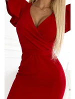 479-3 Šaty NINA s obálkovým výstřihem, rukávy a páskem - ČERVENÉ 479-3 Šaty NINA s obálkovým výstřihem, rukávy a páskem - ČERVENÉ