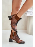 Zazoo 60503 Kožené boty na podpatku zateplené hnědé