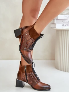 Zazoo 60503 Kožené boty na podpatku zateplené hnědé