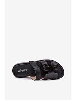 Kožené dámské pantofle na suchý zip černé Lemela